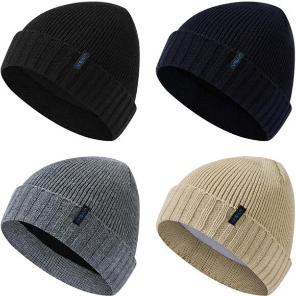 4 Pack Unisex Fleece Lined Beanie Winter Stretchy Fit Cuffed Knit Hat main image 5